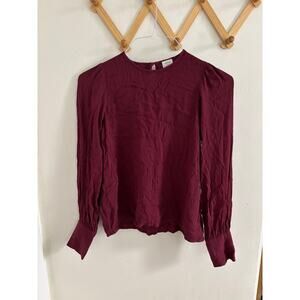 Aritzia Top Women's 2XS Burgundy Wilfred Clarissa Blouse Long Sleeve